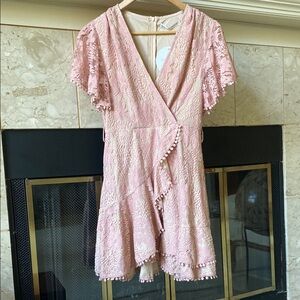Pink Flutter Sleeve Wrap Sundress